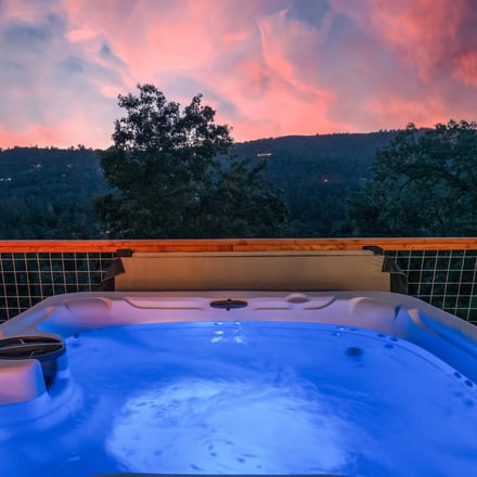 Yosemite Family Ranch hot tub at sunset